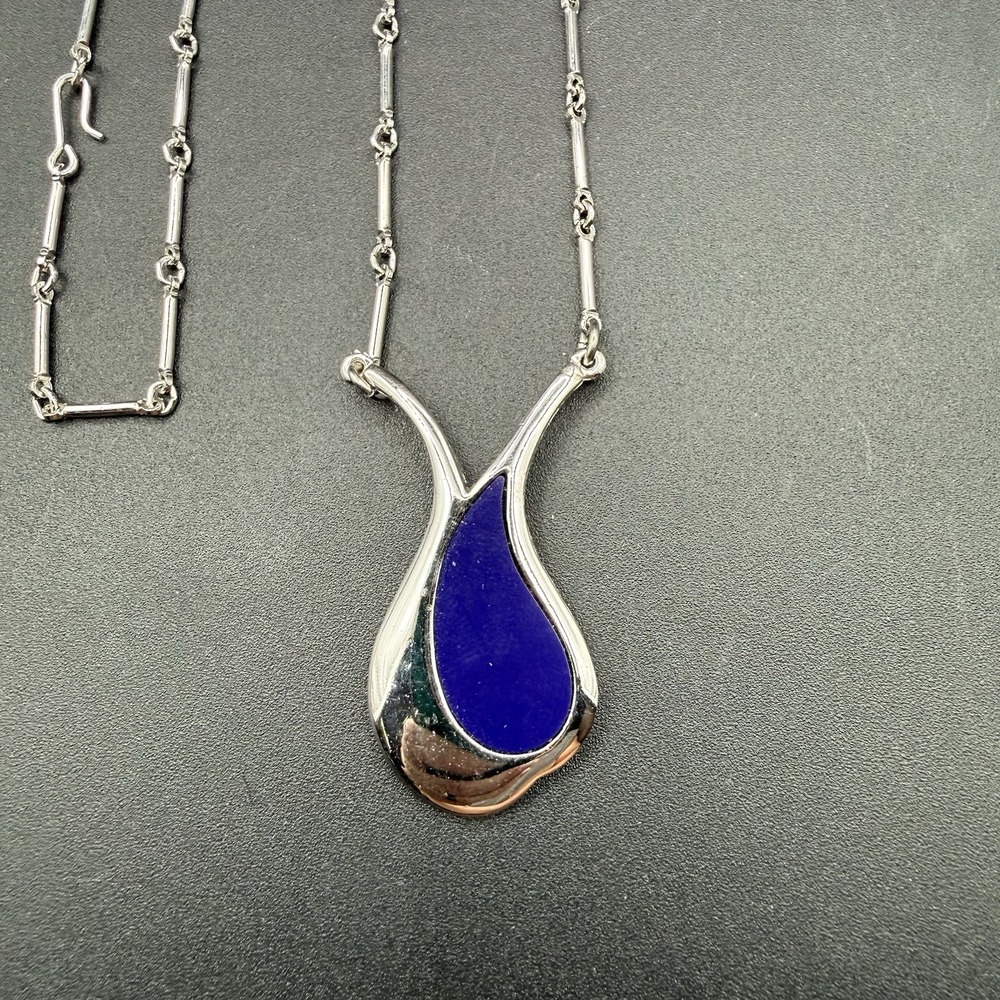Vintage 1979 Sarah Coventry Danish Mood Necklace Blue Porcelain Pendant 22"